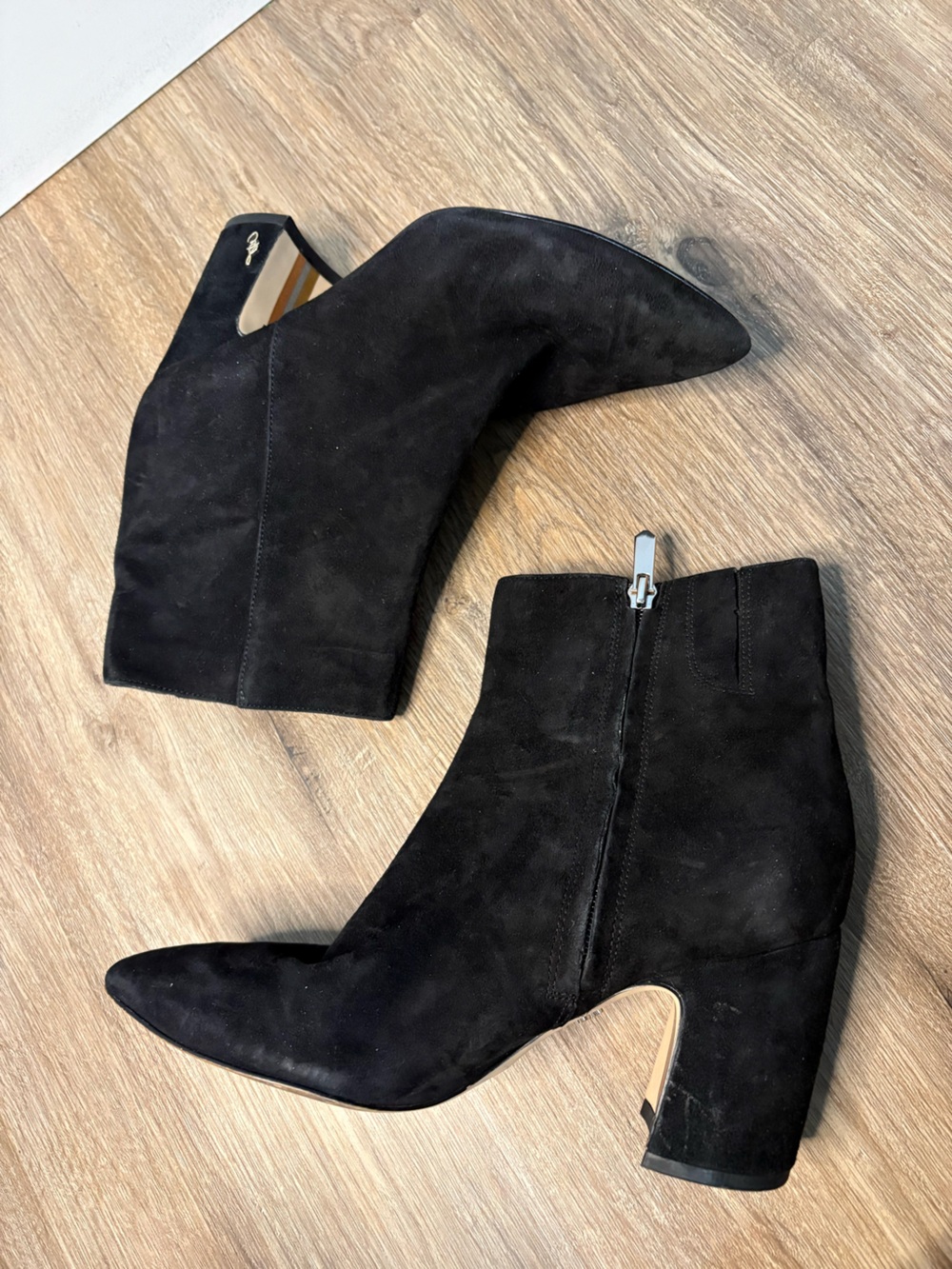 Sam Edelman Black Suede Ankle Boots Size 7 Block Heel Side Zip Booties - Picture 3 of 10